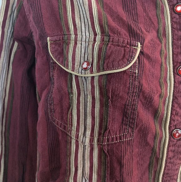 COLUMBIA coastal cowgirl western vintage Striped Burgundy Button-Up Shirt siz xl - Picture 5 of 9